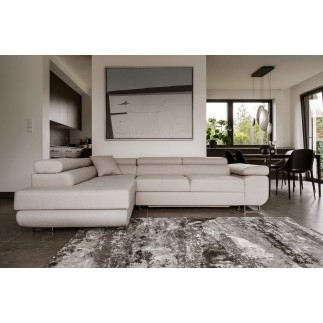 - Canapé d'angle convertible en tissu luxe 5 places, ANNECY, couleur beige clair, angle gauche