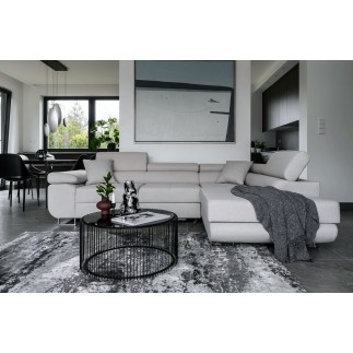 Canapé d'angle convertible en tissu luxe 5 places, ANNECY, couleur gris clair, angle droit