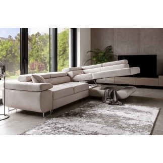 Canapé d'angle convertible en tissu luxe 5 places, ANNECY, couleur beige clair, angle droit