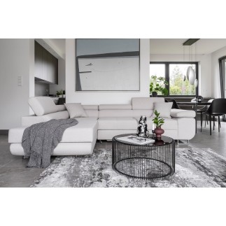 Canapé d'angle convertible en tissu luxe 5 places, ANNECY, couleur ivoire, angle gauche