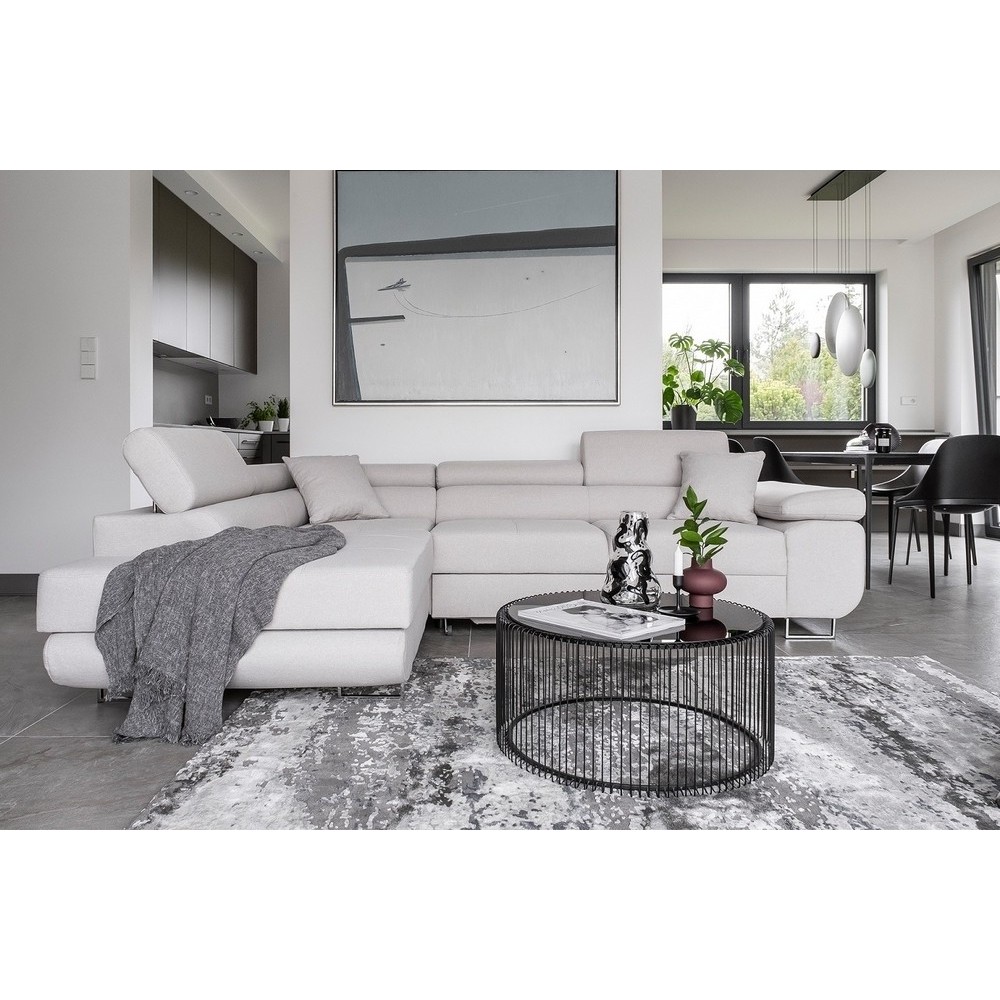 Canapé d'angle convertible en tissu luxe 5 places, ANNECY, couleur ivoire, angle gauche Canapé d'angle convertible en tissu luxe 5 places, ANNECY, couleur ivoire, angle gauche