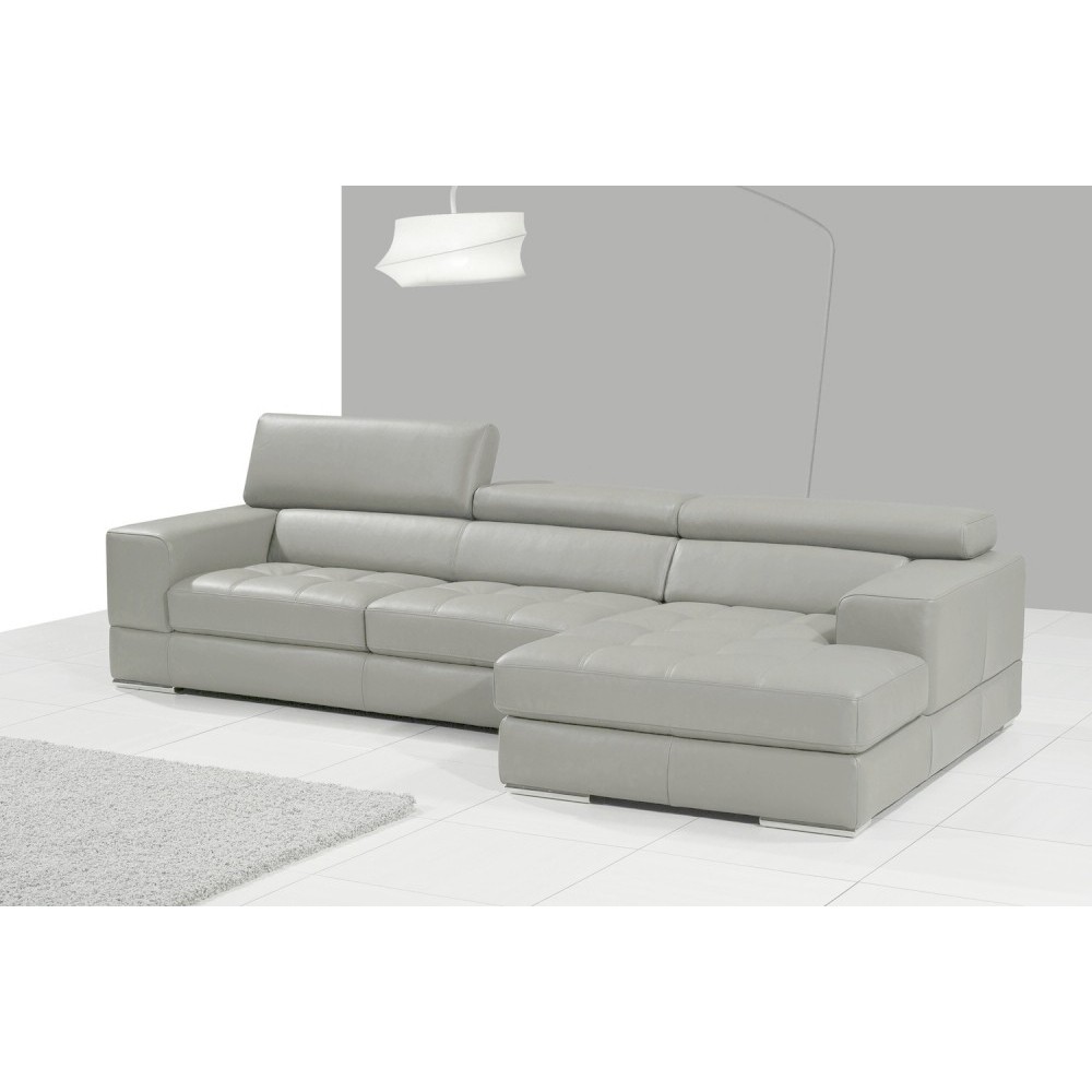 Canapé d'angle en cuir italien 5 places PERLE, gris clair, angle droit Canapé d'angle en cuir italien 5 places PERLE, gris clair, angle droit