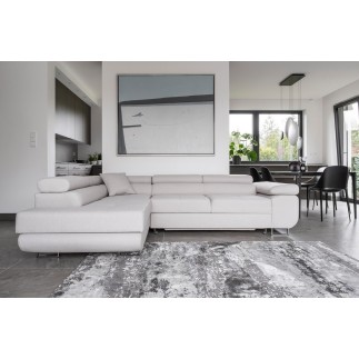 Canapé d'angle convertible en tissu luxe 5 places, ANNECY, couleur ivoire, angle gauche
