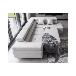 Canapé d'angle convertible en tissu luxe 5 places, ANNECY, couleur ivoire, angle droit (vu de face)