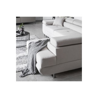 Canapé d'angle convertible en tissu luxe 5 places, ANNECY, couleur ivoire, angle droit (vu de face)
