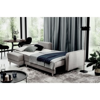 Canapé d'angle convertible en tissu luxe, rangement - noir, angle gauche (vu de face), ROXANE