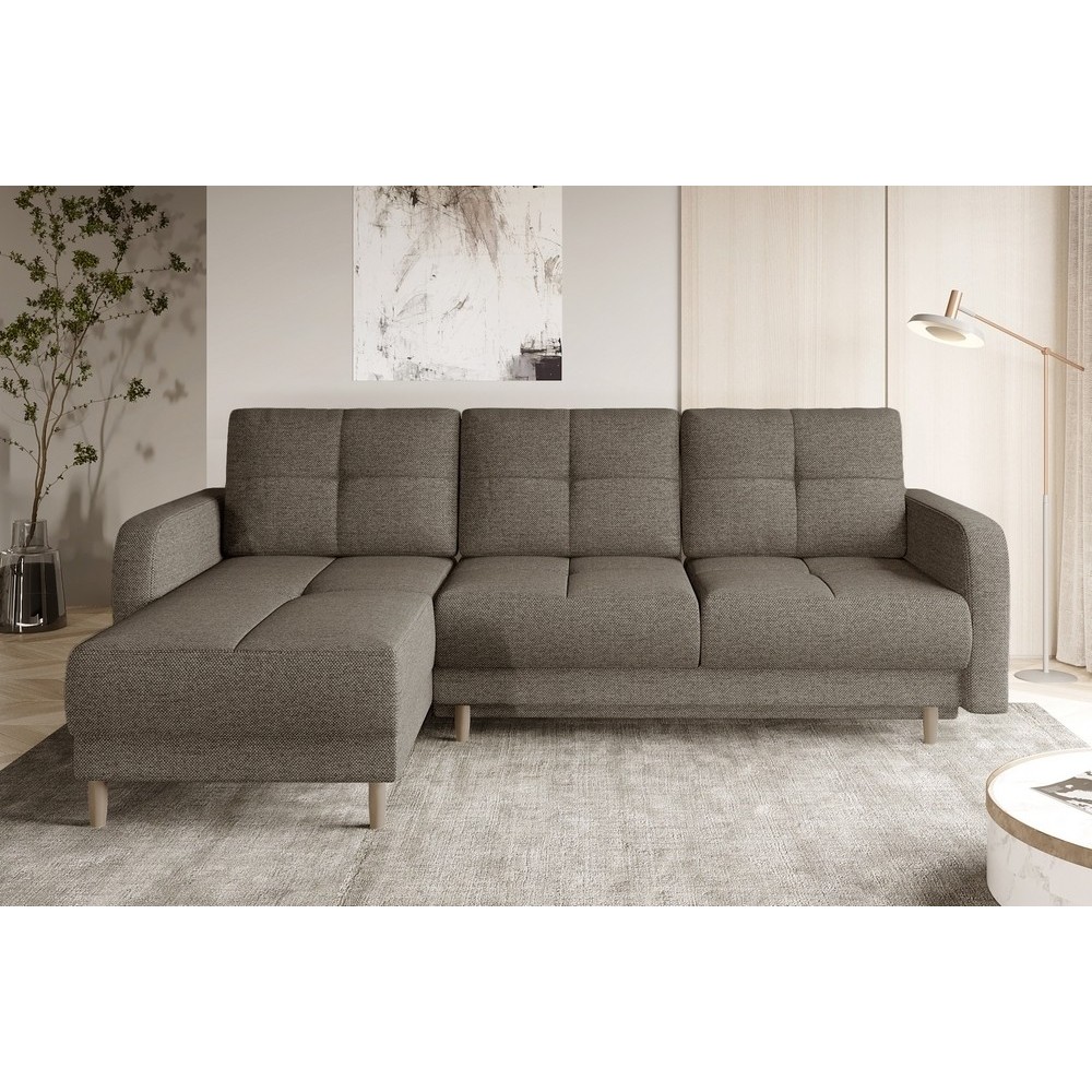 - Canapé d'angle convertible en tissu luxe, rangement - beige, angle gauche (vu de face), ROXANE, 4 places - Canapé d'angle convertible en tissu luxe, rangement - beige, angle gauche (vu de face), ROXANE, 4 places
