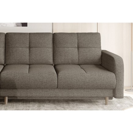 - Canapé d'angle convertible en tissu luxe, rangement - beige, angle gauche (vu de face), ROXANE, 4 places
