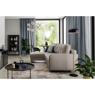 - Canapé d'angle convertible en tissu luxe, rangement - beige, angle gauche (vu de face), ROXANE
