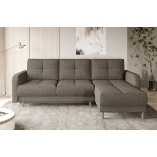 Canapé d'angle convertible en tissu luxe, rangement - beige, angle droit (vu de face), ROXANE