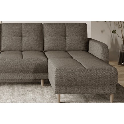 Canapé d'angle convertible en tissu luxe, rangement - beige, angle droit (vu de face), ROXANE, 4 places