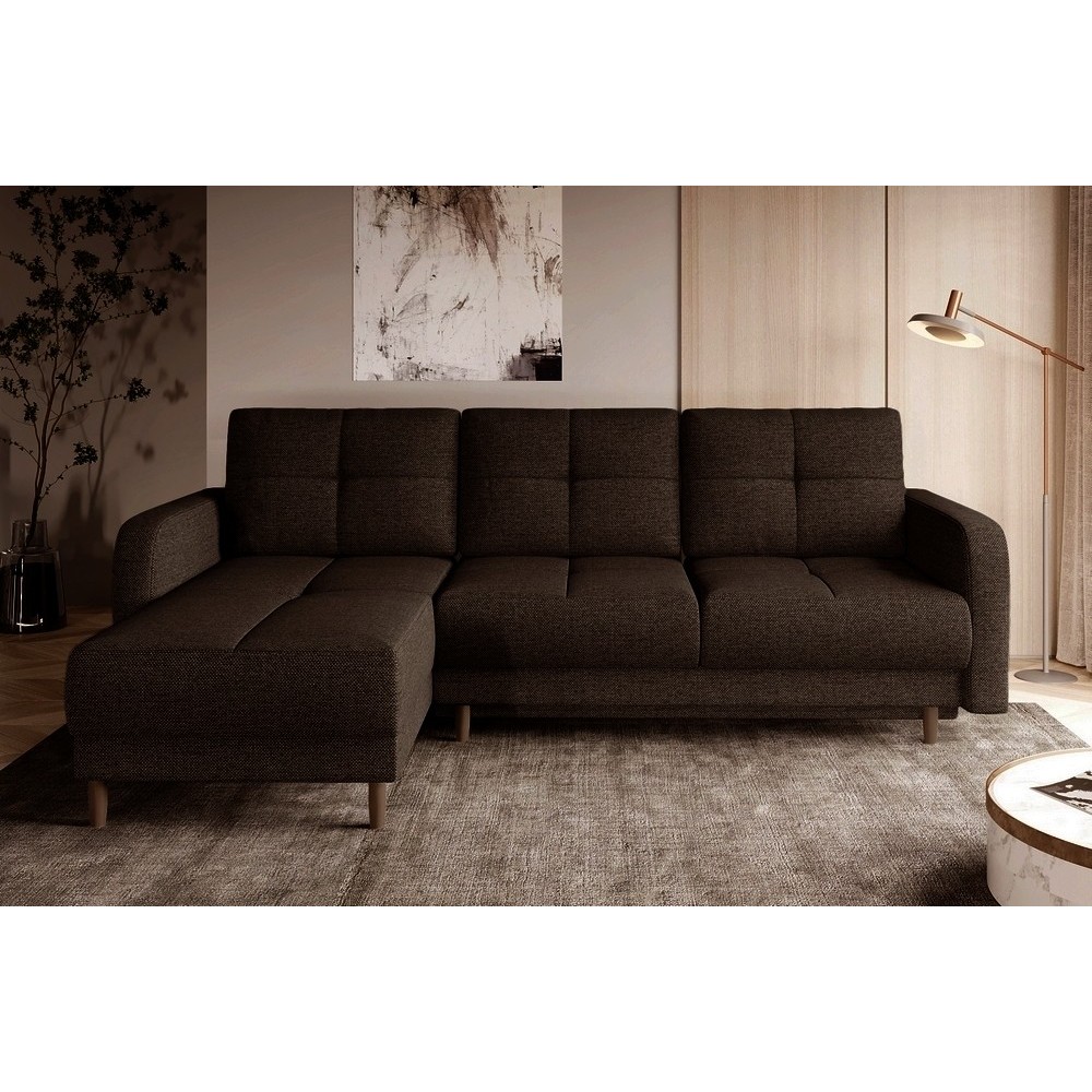 Canapé d'angle convertible en tissu luxe, rangement - chocolat, angle gauche (vu de face), ROXANE, 4 places Canapé d'angle convertible en tissu luxe, rangement - chocolat, angle gauche (vu de face), ROXANE, 4 places