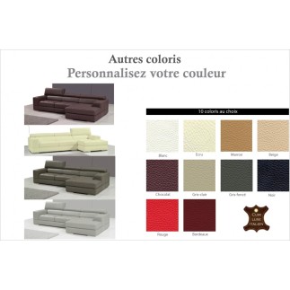 Canapé d'angle en cuir italien 5 places PERLE, couleur personnalisée