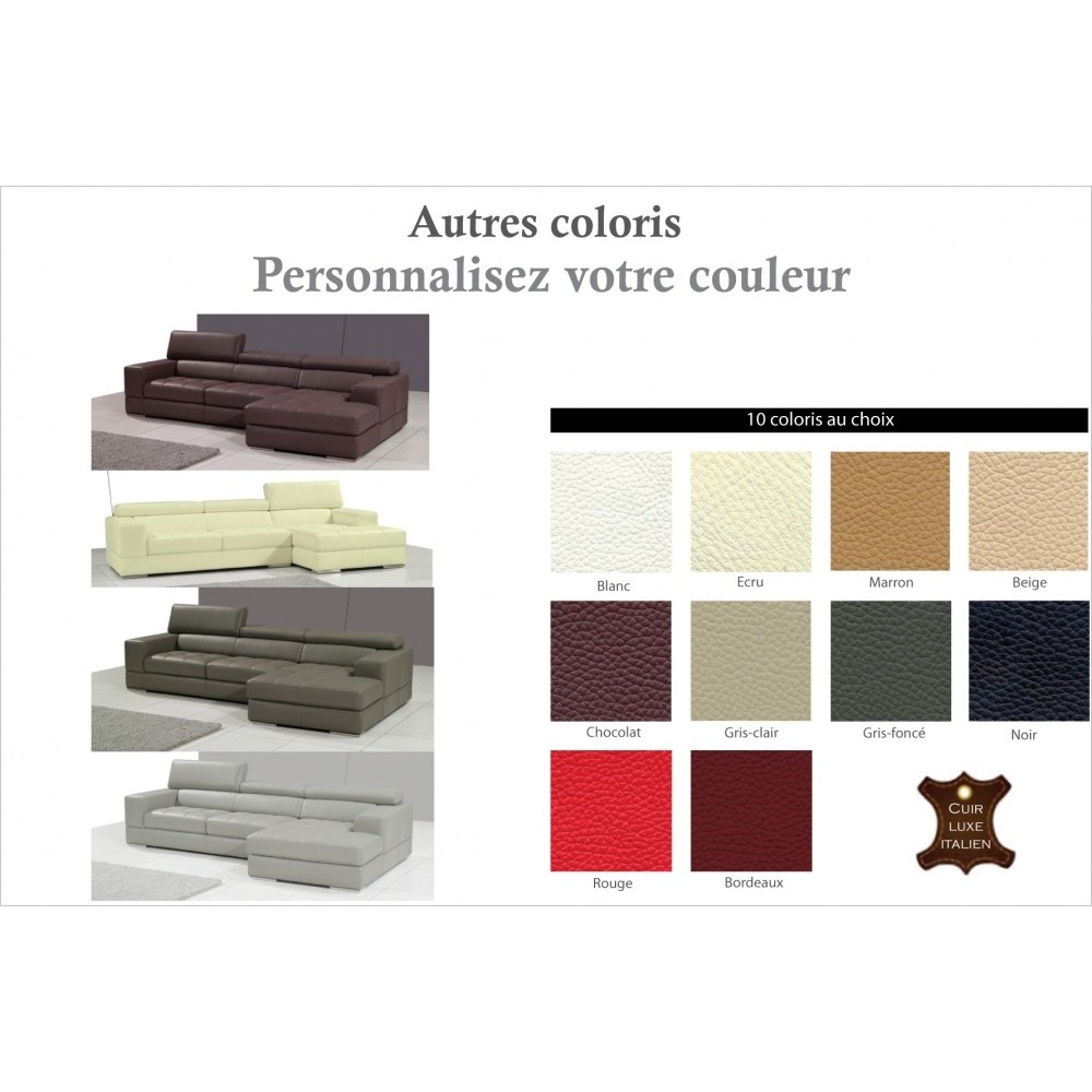 Canapé d'angle en cuir italien 5 places PERLE, couleur personnalisée, angle droit Canapé d'angle en cuir italien 5 places PERLE, couleur personnalisée, angle droit