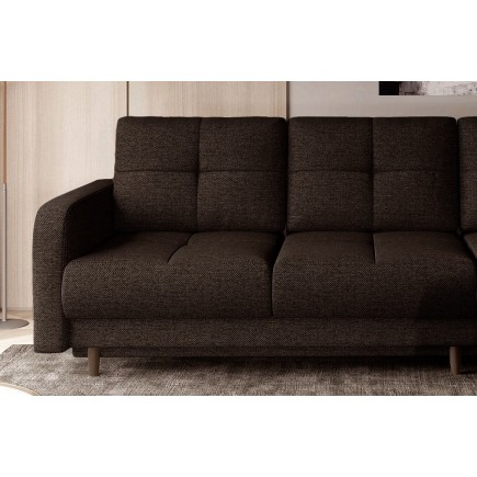 Canapé d'angle convertible en tissu luxe, rangement - chocolat, angle droit (vu de face), ROXANE, 4 places