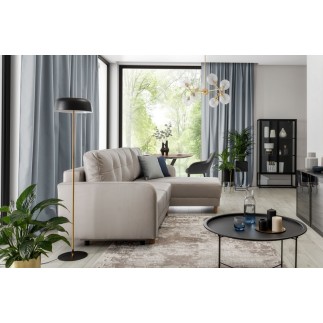 Canapé d'angle convertible en tissu luxe, rangement - chocolat, angle droit (vu de face), ROXANE