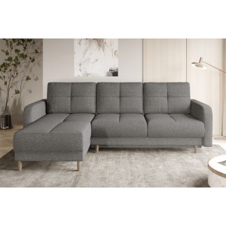 Canapé d'angle convertible en tissu luxe, rangement - gris, angle gauche (vu de face), ROXANE