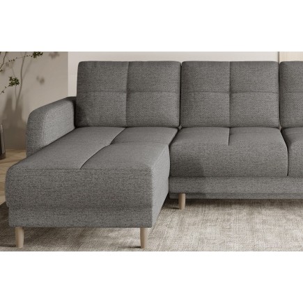 Canapé d'angle convertible en tissu luxe, rangement - gris, angle gauche (vu de face), ROXANE, 4 places
