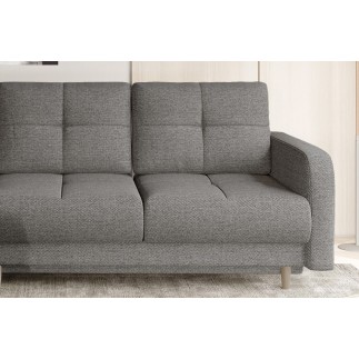 Canapé d'angle convertible en tissu luxe, rangement - gris, angle gauche (vu de face), ROXANE
