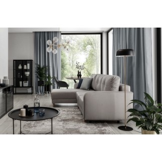 Canapé d'angle convertible en tissu luxe, rangement - gris, angle gauche (vu de face), ROXANE