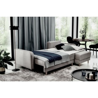 Canapé d'angle convertible en tissu luxe, rangement - gris, angle droit (vu de face), ROXANE