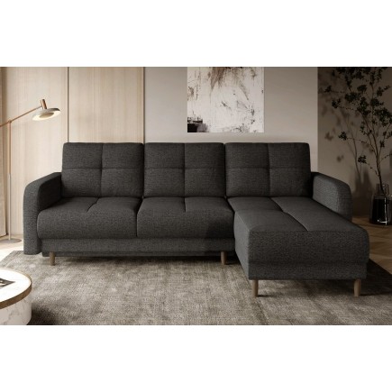 Canapé d'angle convertible en tissu luxe, rangement - gris foncé, angle droit (vu de face), ROXANE