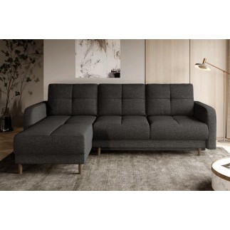 Canapé d'angle convertible en tissu luxe, rangement - gris foncé, angle gauche (vu de face), ROXANE