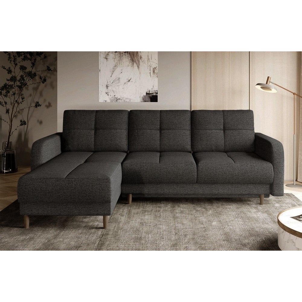 Canapé d'angle convertible en tissu luxe, rangement - gris foncé, angle gauche (vu de face), ROXANE, 4 places Canapé d'angle convertible en tissu luxe, rangement - gris foncé, angle gauche (vu de face), ROXANE, 4 places