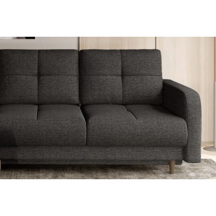 Canapé d'angle convertible en tissu luxe, rangement - gris foncé, angle gauche (vu de face), ROXANE, 4 places