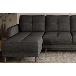 Canapé d'angle convertible en tissu luxe, rangement - gris foncé, angle gauche (vu de face), ROXANE