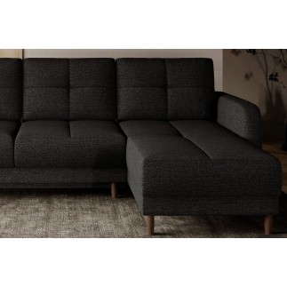 Canapé d'angle convertible en tissu luxe, rangement - noir, angle droit (vu de face), ROXANE, 4 places