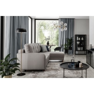 Canapé d'angle convertible en tissu luxe, rangement - noir, angle droit (vu de face), ROXANE