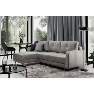 Canapé d'angle convertible en tissu velours luxe, rangement - noir, angle gauche (vu de face), ROXANE VELOURS
