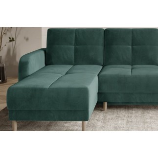 Canapé d'angle convertible en tissu velours luxe, rangement - vert foncé, angle gauche (vu de face), ROXANE VELOURS, 4 places