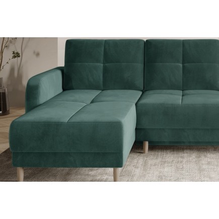 Canapé d'angle convertible en tissu velours luxe, rangement - vert foncé, angle gauche (vu de face), ROXANE VELOURS, 4 places