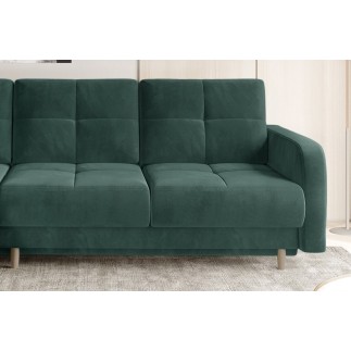 Canapé d'angle convertible en tissu velours luxe, rangement - vert foncé, angle gauche (vu de face), ROXANE VELOURS