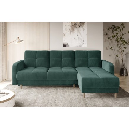 Canapé d'angle convertible en tissu velours luxe, rangement - vert foncé, angle droit (vu de face), ROXANE VELOURS