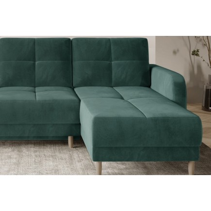 Canapé d'angle convertible en tissu velours luxe, rangement - vert foncé, angle droit (vu de face), ROXANE VELOURS, 4 places