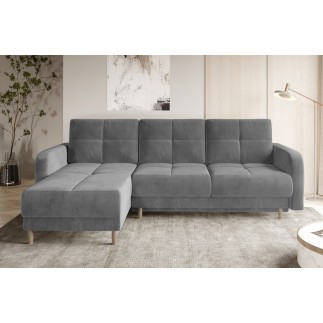 Canapé d'angle convertible en tissu velours luxe, rangement - gris, angle gauche (vu de face), ROXANE VELOURS
