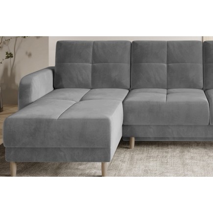 Canapé d'angle convertible en tissu velours luxe, rangement - gris, angle gauche (vu de face), ROXANE VELOURS, 4 places