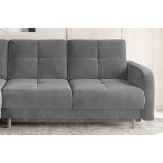 Canapé d'angle convertible en tissu velours luxe, rangement - gris, angle gauche (vu de face), ROXANE VELOURS
