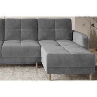 Canapé d'angle convertible en tissu velours luxe, rangement - gris, angle droit(vu de face), ROXANE VELOURS, 4 places