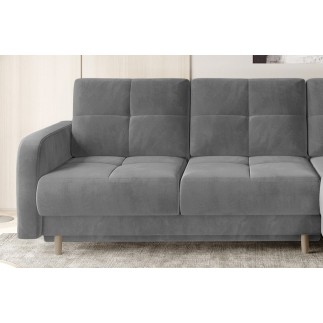 Canapé d'angle convertible en tissu velours luxe, rangement - gris, angle droit(vu de face), ROXANE VELOURS