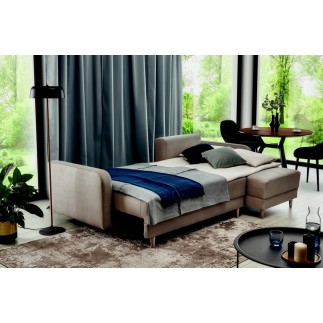 Canapé d'angle convertible en tissu velours luxe, rangement - gris, angle droit(vu de face), ROXANE VELOURS