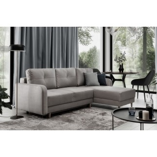 Canapé d'angle convertible en tissu velours luxe, rangement - gris, angle droit(vu de face), ROXANE VELOURS