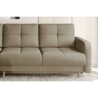 Canapé d'angle convertible en tissu velours luxe, rangement - BEIGE, angle gauche (vu de face), ROXANE VELOURS