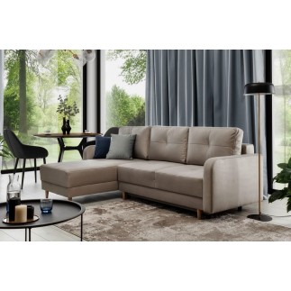 Canapé d'angle convertible en tissu velours luxe, rangement - BEIGE, angle gauche (vu de face), ROXANE VELOURS