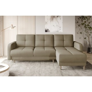 Canapé d'angle convertible en tissu velours luxe, rangement - BEIGE, angle droit (vu de face), ROXANE VELOURS