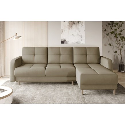 Canapé d'angle convertible en tissu velours luxe, rangement - BEIGE, angle droit (vu de face), ROXANE VELOURS