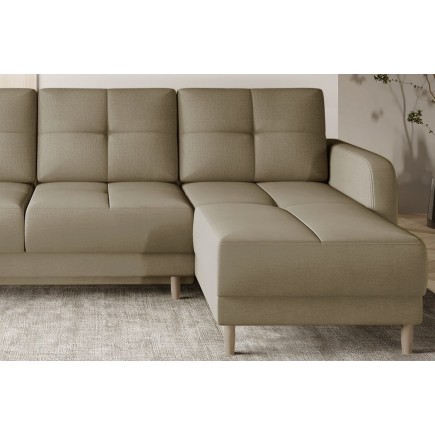 Canapé d'angle convertible en tissu velours luxe, rangement - BEIGE, angle droit (vu de face), ROXANE VELOURS, 4 places